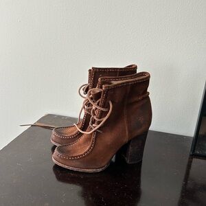 Frye Brown Suede Lace-Up Block Heel Ankle Boots